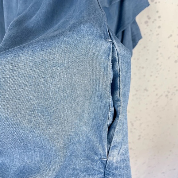 Zara off shoulder chambray denim tiered ruffle sleeve mini dress - Picture 6 of 8